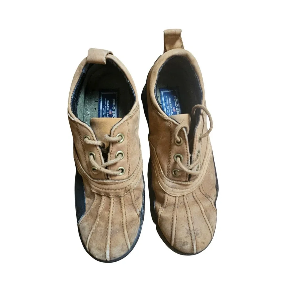 Polo Sport Ralph Lauren Mens Leather Lace Up Duck‎ Boots SZ 8 Low Top 90s Y2K